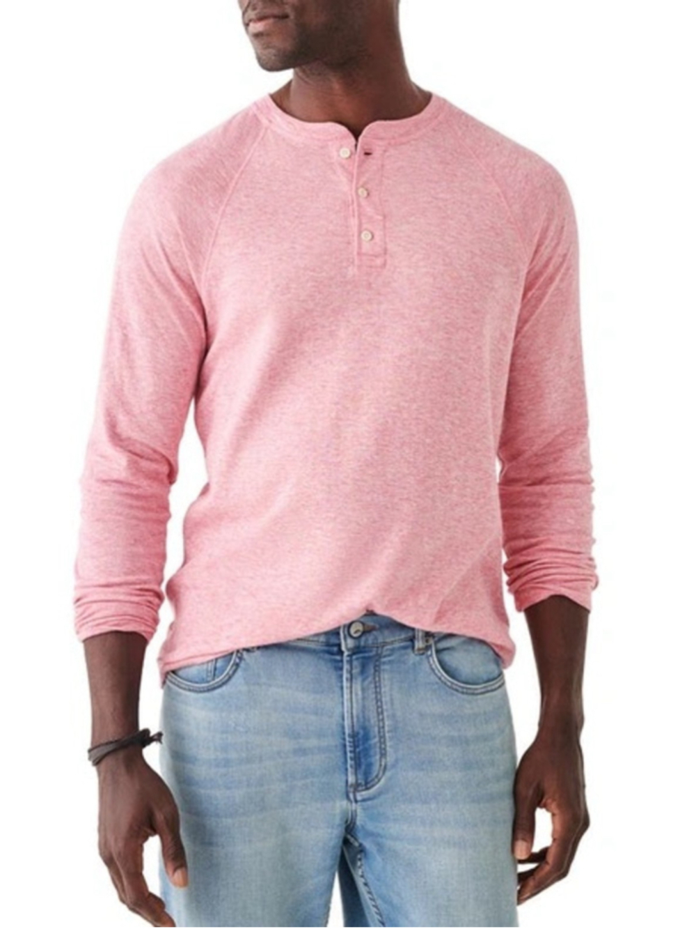 Faherty Mens XL Cloud Cotton Long Sleeve Henley Tee In Faded Flag Red Ethical
